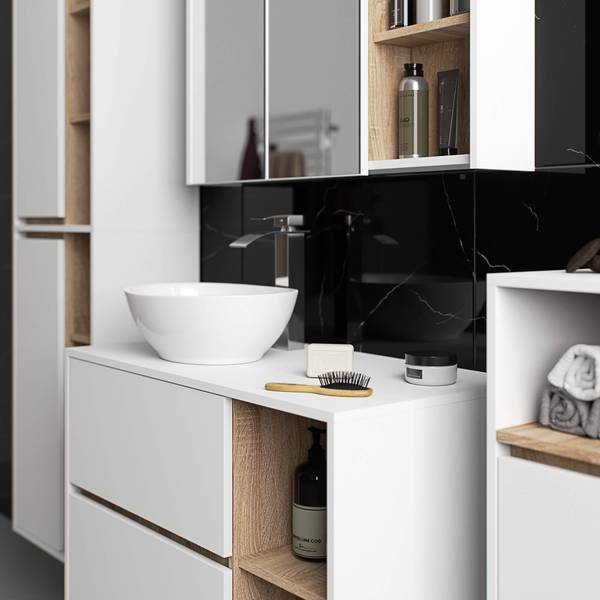 Armoire salle de bains VAMI W90 Marron - Blanc - Bois manufacturé - 90 x 75 x 15 cm