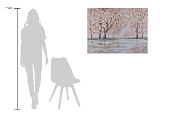 Tableau peint à la main Fleurs Brume Gris - Rose foncé - Coton - 100 x 75 x 4 cm