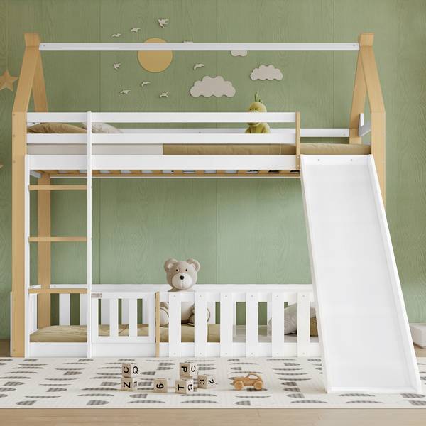 Kinderbett Uranus Ⅵ Braun - Weiß - Holzwerkstoff - Massivholz - 231 x 187 x 207 cm