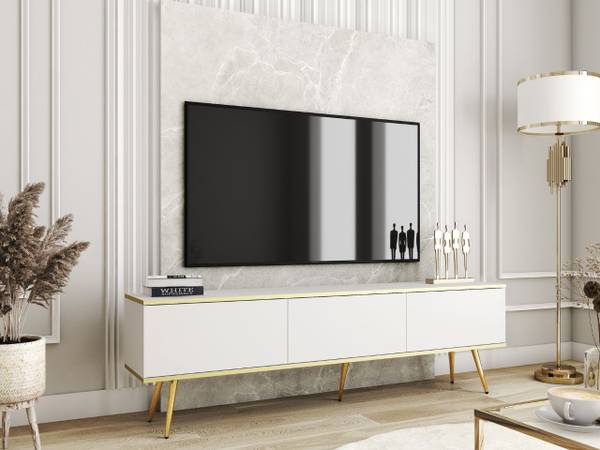 TV-Schrank DIOLO Gold - Weiß - Breite: 175 cm