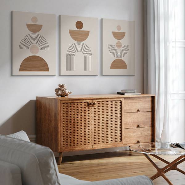 Leinwandbilder BOHO Abstraktion 3-er Set Beige - Braun - Weiß - Leinen - 90 x 40 x 40 cm