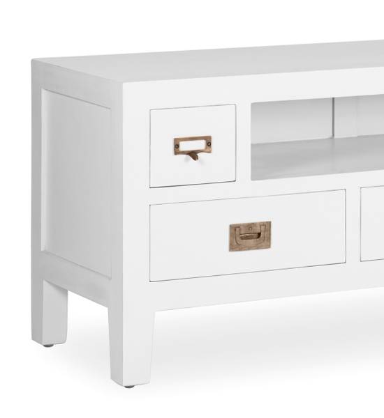 TV-SCHRANK AUS WEISSEM HOLZ L 125 cm Weiß - Holz teilmassiv - 125 x 50 x 40 cm