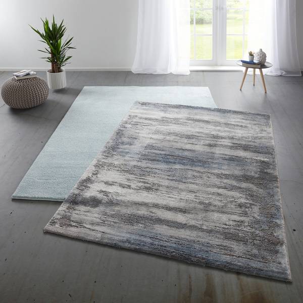 Webteppich OXFORD 4 Blau - Grau - Holzwerkstoff - 200 x 1 x 290 cm