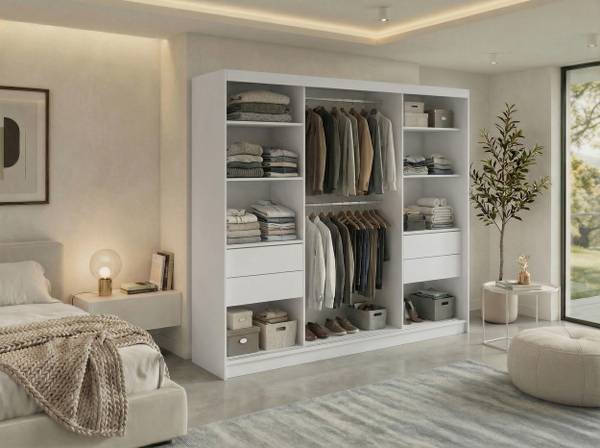 Schwebetürenschrank mit Schubladen LAOS Schwarz - Weiß - Breite: 240 cm