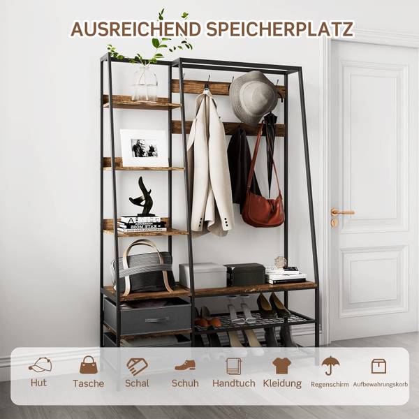 Kledingkaststandaard TG32468 bruin - plaatmateriaal op houtbasis - 40 x 180 x 122 cm