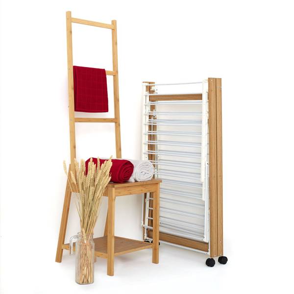 Wäscheständer mit Rollen USHUAIA weiß 28 Braun - Aluminium - 60 x 105 x 178 cm