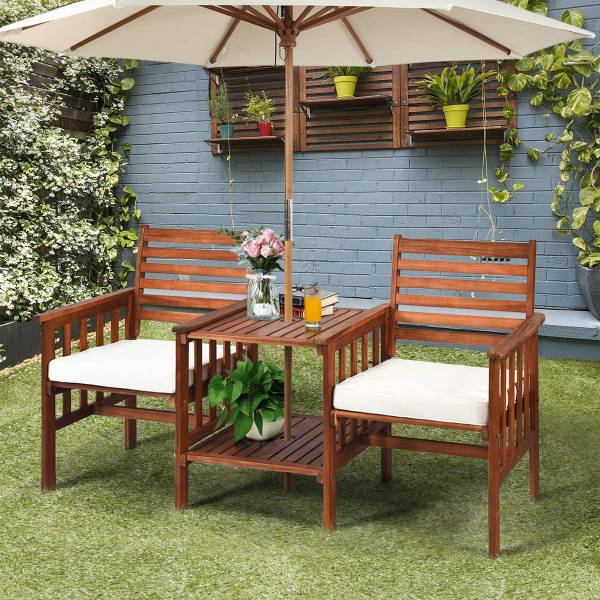 Gartenbank mit Doppelsitz+Beistelltisch Braun - Holzwerkstoff - 65 x 88 x 165 cm