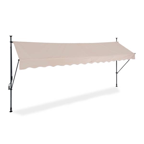 Relaxdays Auvent Rétractable 200 Cm Beige - Store Manuel Balcon Sans Perçage - Hauteur Réglable - Protection Soleil & Pluie