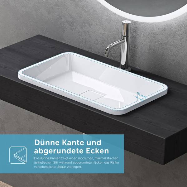 Waschbecken Col104W-600 Hochglanz Weiß - 38 x 12 x 60 cm