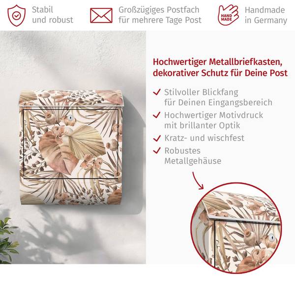 Briefkasten Palmenblätter I Braun - Stahl - 39 x 46 x 13 cm