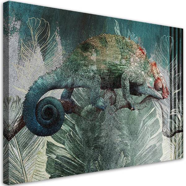 Tableau déco caméléon dans la jungle 100 x 70 cm