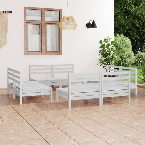 Garten-Lounge-Set 3008518 (8-teilig) Weiß - Kiefer - 64 x 63 x 64 cm
