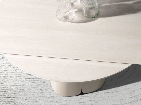 Ausziehbarer Rundtisch Sand Braun - Edelstahl - Marmor - 130 x 76 x 80 cm