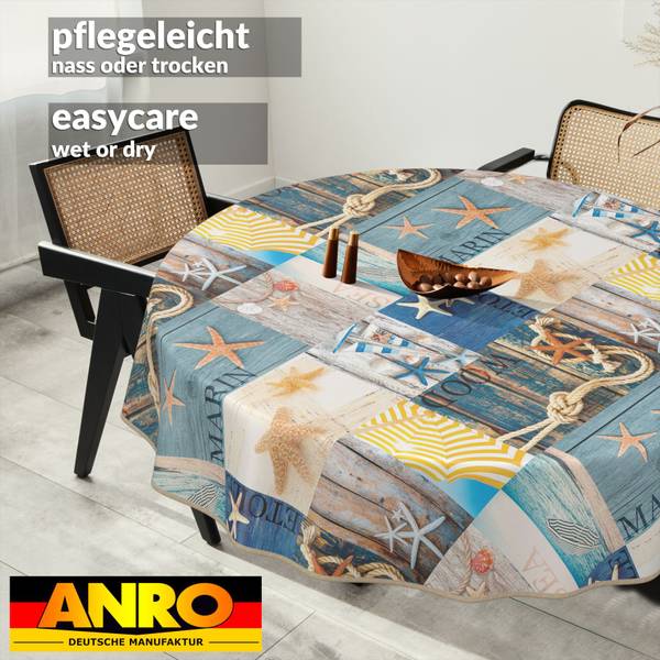 Wachstuchtischdecke Maritim mit SAUM 120 x 120 cm