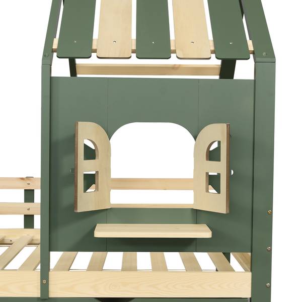 Hausbett Oneiros Ⅲ Grün - Holzwerkstoff - Massivholz - 95 x 152 x 204 cm