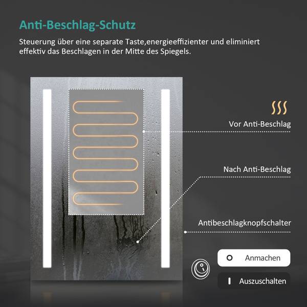 LED Badspiegel LM01B2D Spiegelglas - 5 x 80 x 4 cm