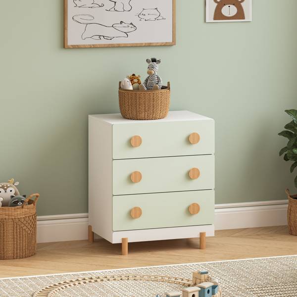 Kinderkommode Vaarentaa Hellgrün - Mint - Weiß - Breite: 55 cm
