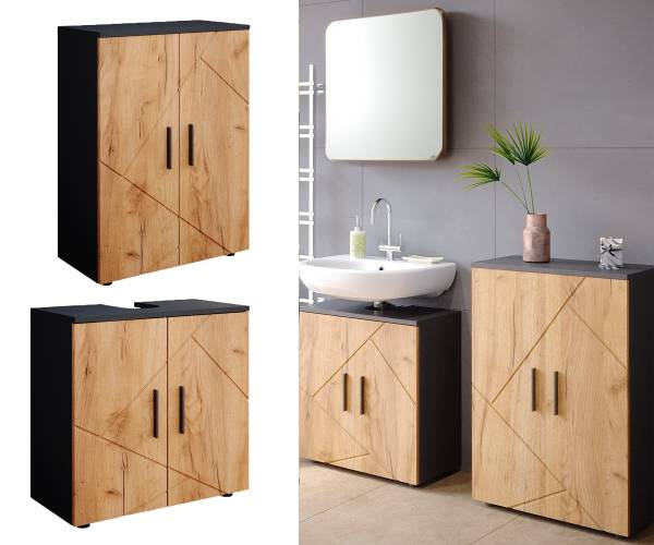Badezimmermöbel-Set Irma 55198, 2er Set Anthrazit - Eiche Dekor