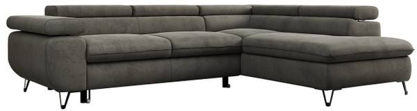 Ecksofa PETER L Grau - Ecke davorstehend rechts - Ottomane davorstehend rechts - Schlaffunktion davorstehend rechts