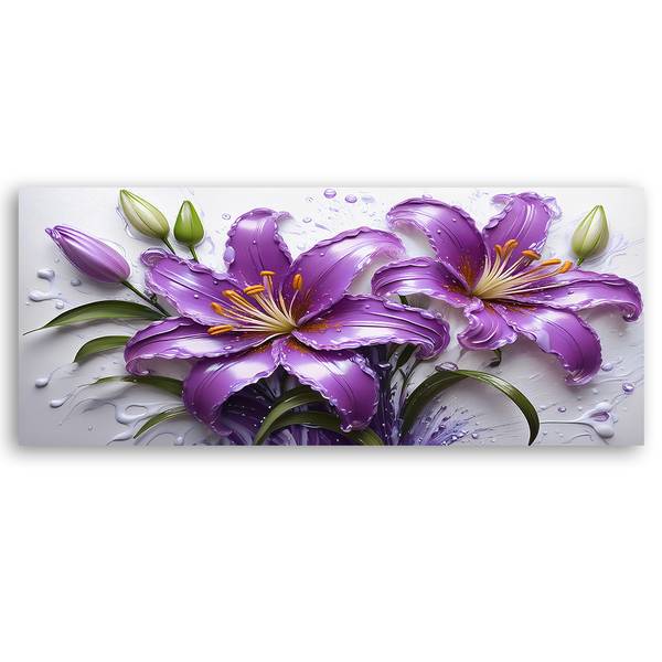Wandbild blumen lilien wassertropfen 120 x 40 cm