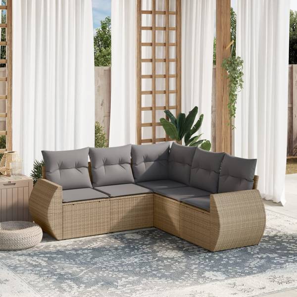 Loungeset 3034450-1 set van 5 beige - grijs - lichtgrijs