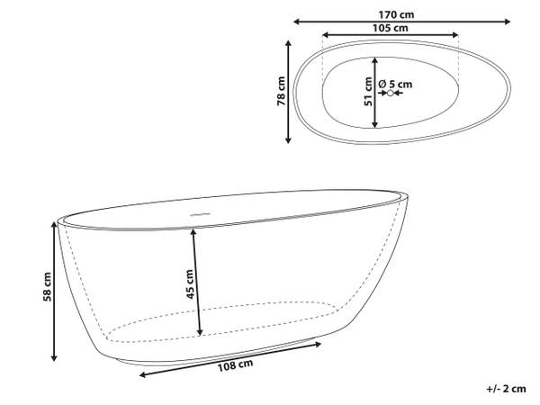 Freistehende Badewannen TEFE Weiß - Textil - 78 x 58 x 170 cm
