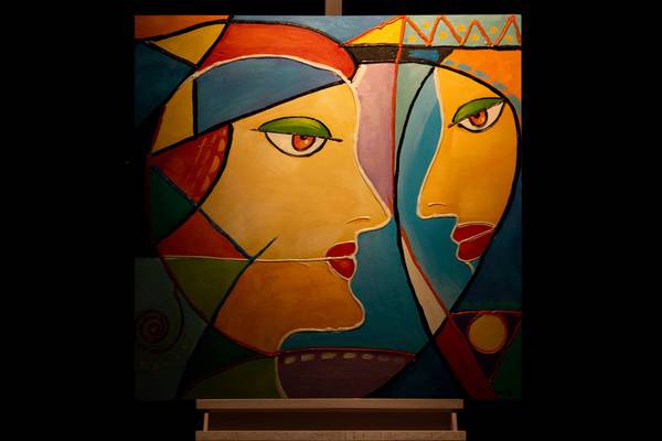 Tableau peint à la main Visages Amara Coton - 87 x 87 x 6 cm