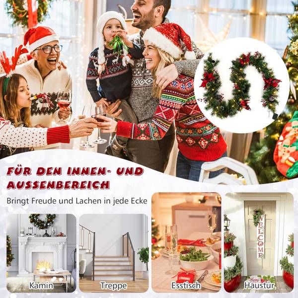 Weihnachtsgirlande mit Beleuchtung Grün - Kunststoff - 10 x 10 x 270 cm