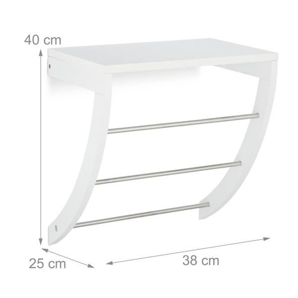 Porte-serviettes mural 3 barres Argenté - Blanc - Bois manufacturé - Métal - 38 x 40 x 25 cm