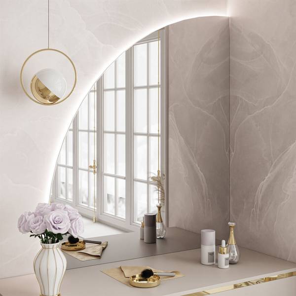AURORA-SQ Schminktisch Spiegel Linke Beige - Holzwerkstoff - 102 x 79 x 44 cm