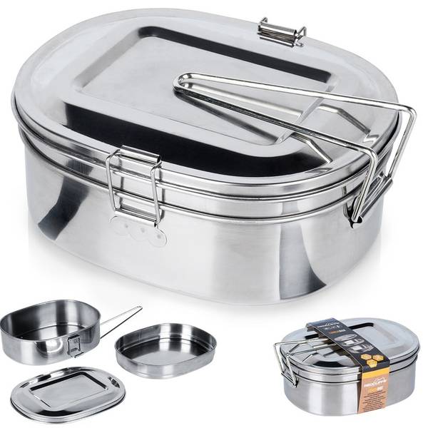 Lunchbox aus Edelstahl 2-tlg. Set Silber - Edelstahl - 15 x 7 x 19 cm
