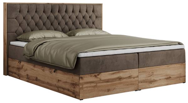 Boxspringbett AMORE Braun - Eiche Dekor - H3 - Textil - Liegefläche Breite: 140 cm