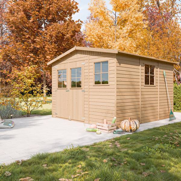 Gartenhaus mit Boden M335+M335G Beige - Fichte - 303 x 232 x 297 cm