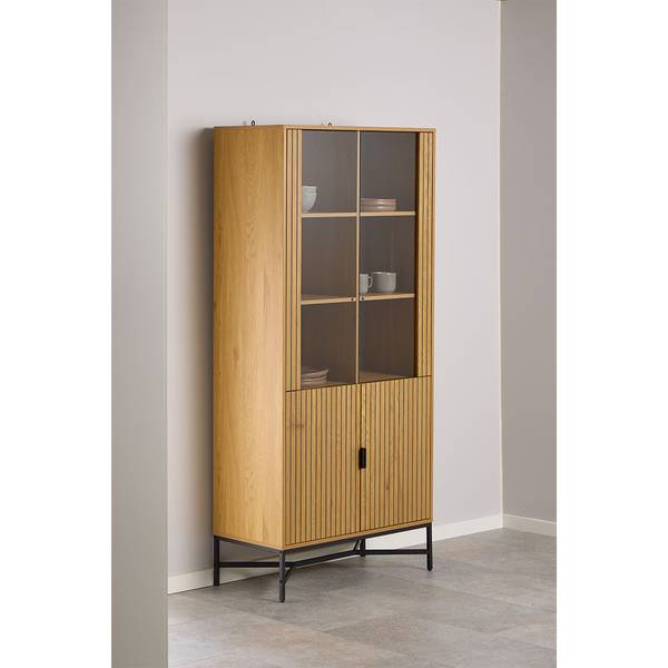 Vitrinekast Jaipur bruin - deels massief hout - 80 x 180 x 40 cm