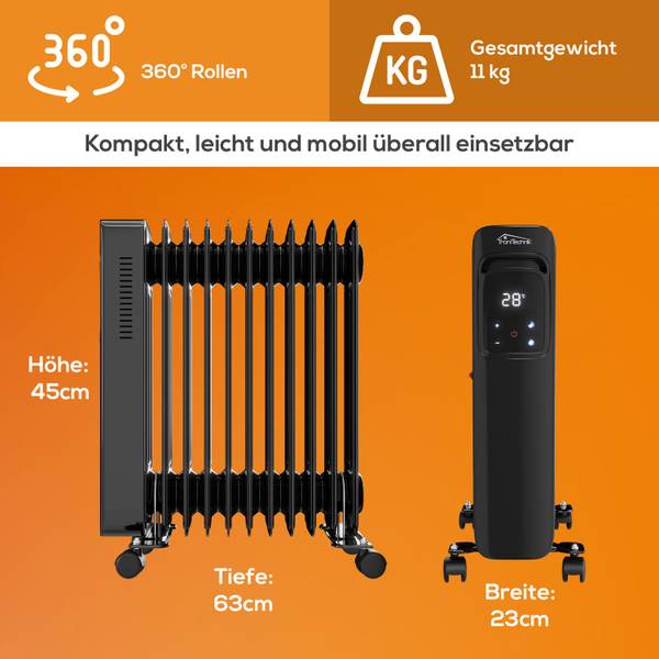 Ölradiator TT-OR 311 Schwarz - Metall - 23 x 63 x 45 cm