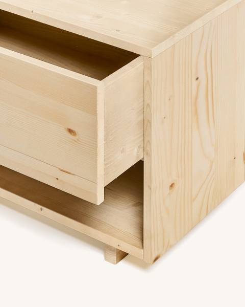 Nachttisch aus massivem Tannenholz beige Holz