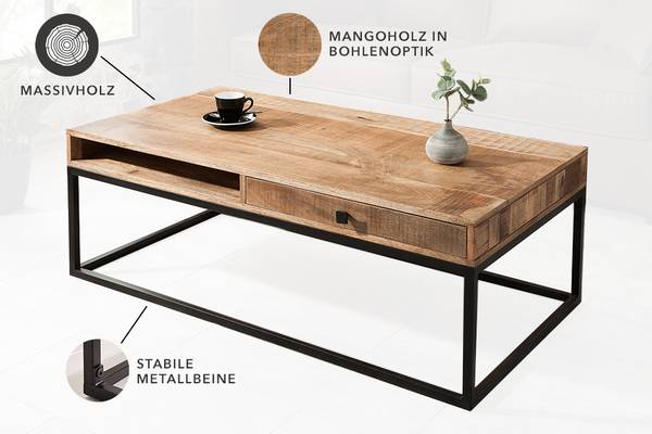 Couchtisch IRON CRAFT Braun - Mango - 100 x 40 x 60 cm