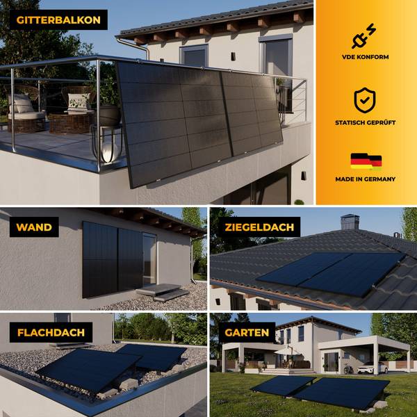 Balkonkraftwerk 2000W Solarbank 4 4-tlg. Ohne Halterung