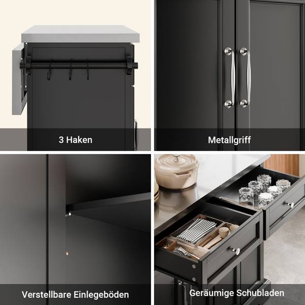 Küchenwagen FKW71-III-SCH Schwarz - Holzwerkstoff - Metall - 71 x 92 x 107 cm