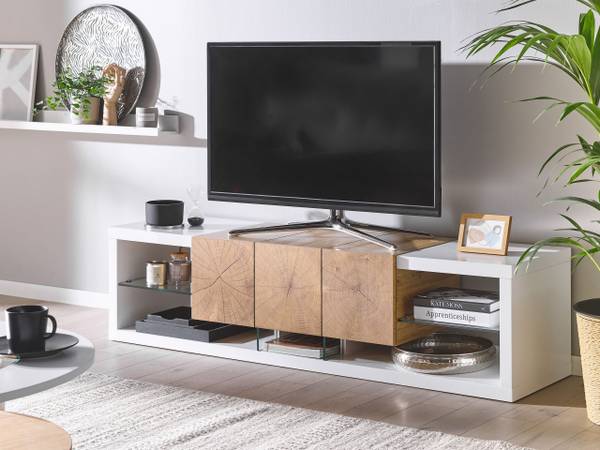 TV-kast FULERTON bruin - wit - plaatmateriaal op houtbasis - 160 x 40 x 42 cm