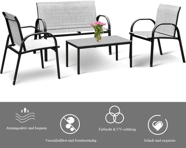 4 TLG. Terrassenmöbel Grau - Metall - 45 x 37 x 80 cm