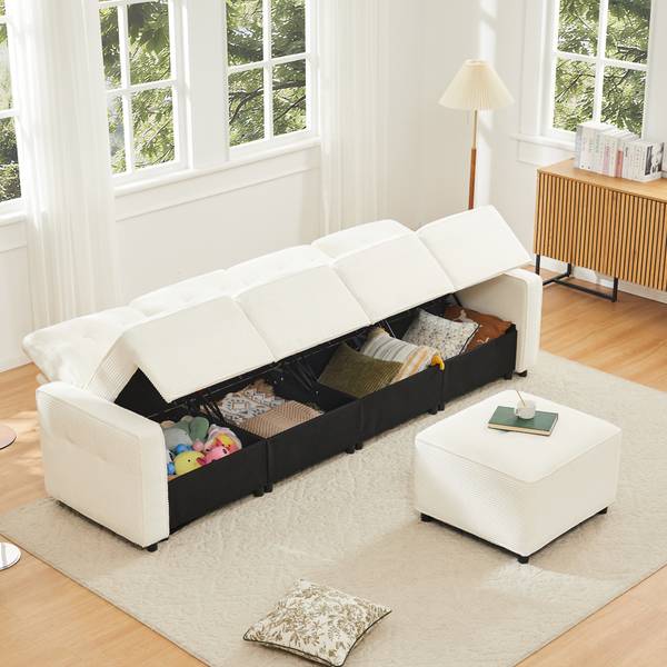 Ecksofa CHANGE Ⅳ Beige - Cord - 146 x 85 x 280 cm