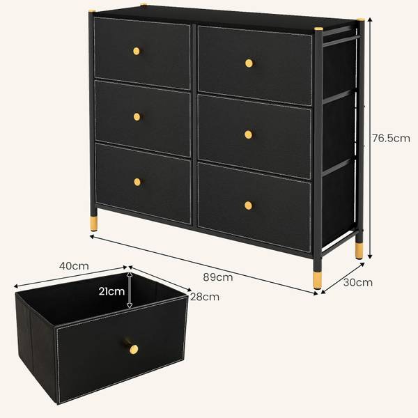 Stoffkommode VL32442NW Schwarz - Holzwerkstoff - 30 x 77 x 89 cm