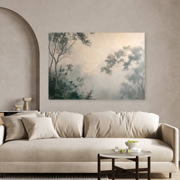 Wandbild nebel im wald 120 x 80 cm