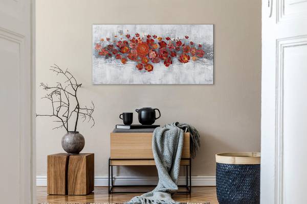 Acrylbild Handgemalt Rosen Sin Grau - Rot - Baumwollstoff - 120 x 60 x 4 cm