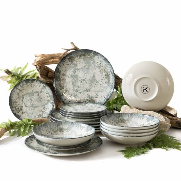 Serviesset 6 Personen 18-delig FINGO groen - wit - porselein - 28 x 4 x 28 cm