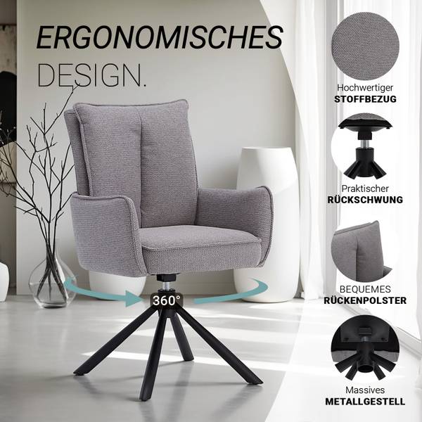 Chaise de salle à manger pivotante 2840 Gris - 1 chaise