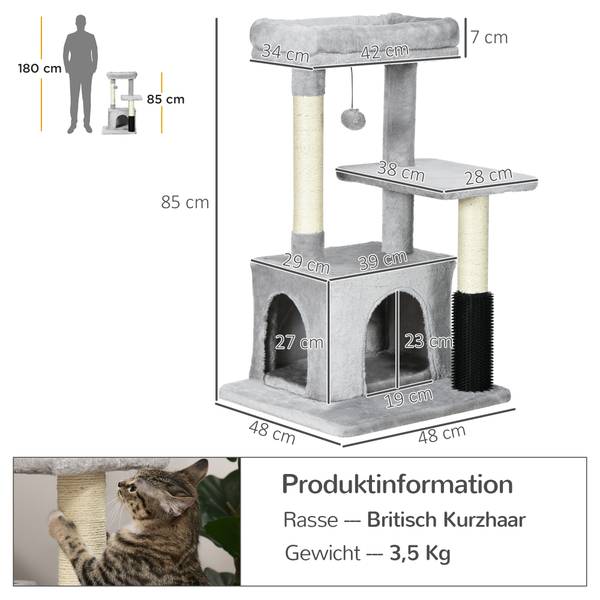 Kratzbaum CP230 Grau - Holzwerkstoff - 48 x 80 x 48 cm