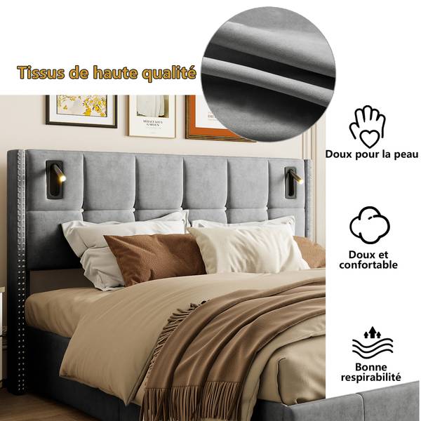 Polsterbett YCC01 Grau - Metall - Massivholz - 169 x 107 x 205 cm