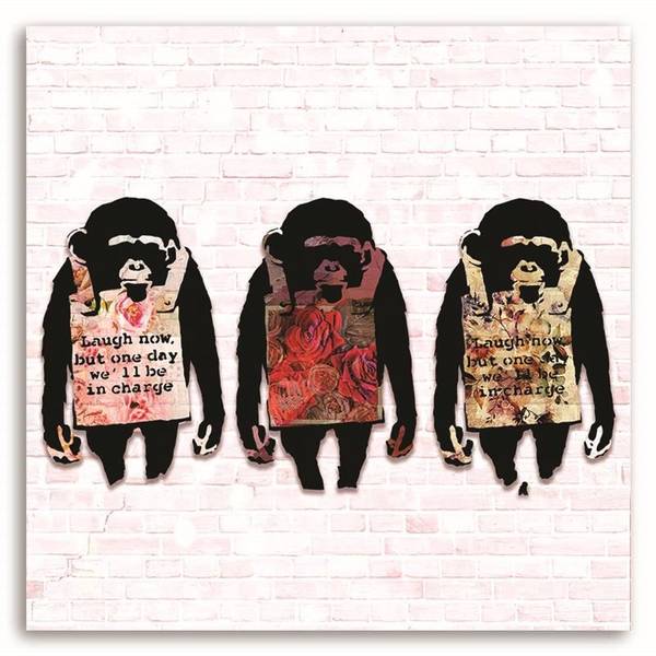 Tableau déco banksy 3 singes 40 x 40 cm